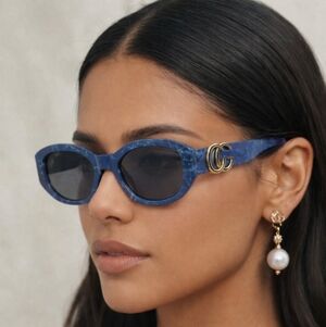 Blue Designer Sunglasses with Gold Accent